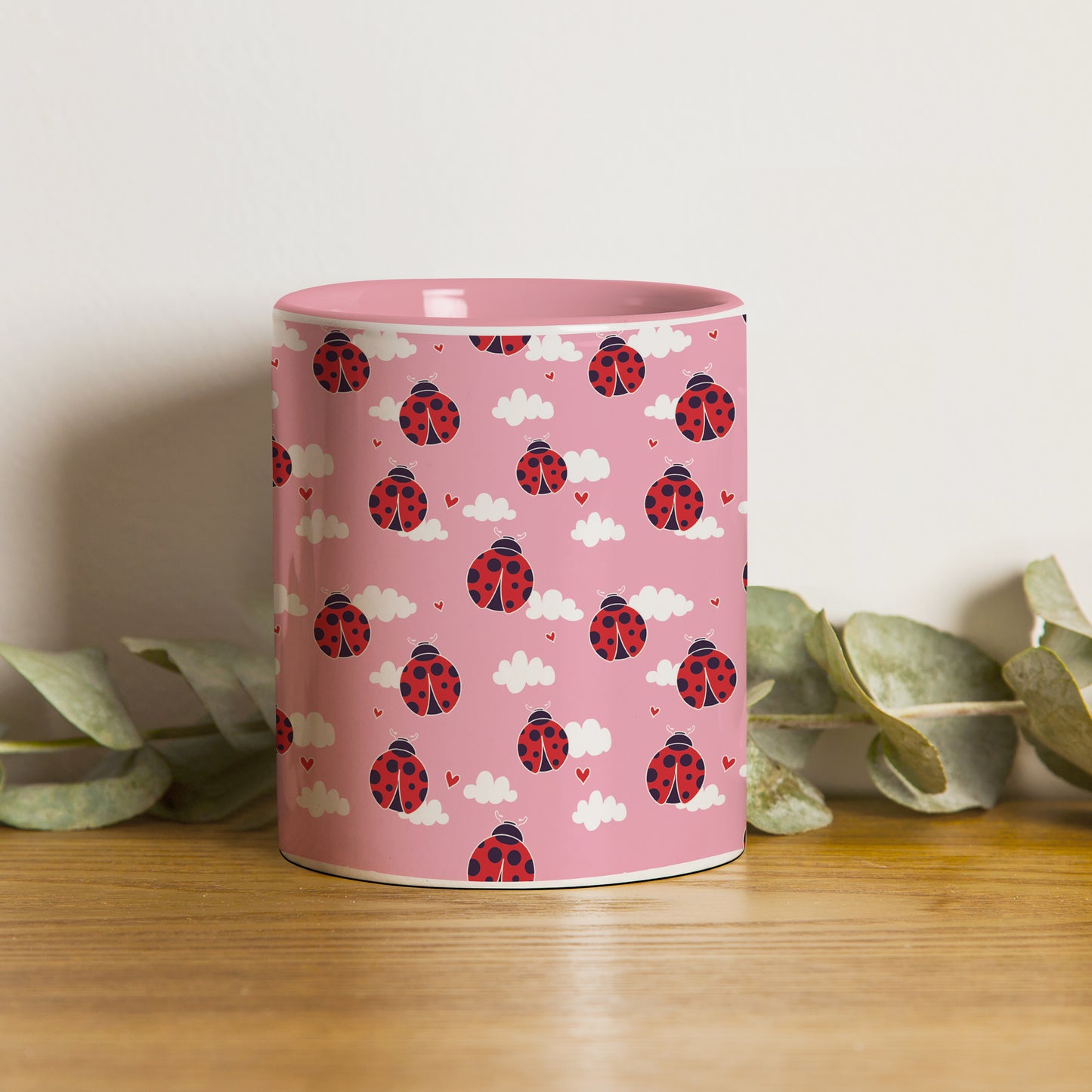 Ladybug pattern design Pattern Lite Pink Handle 330 ml Coffee Mug