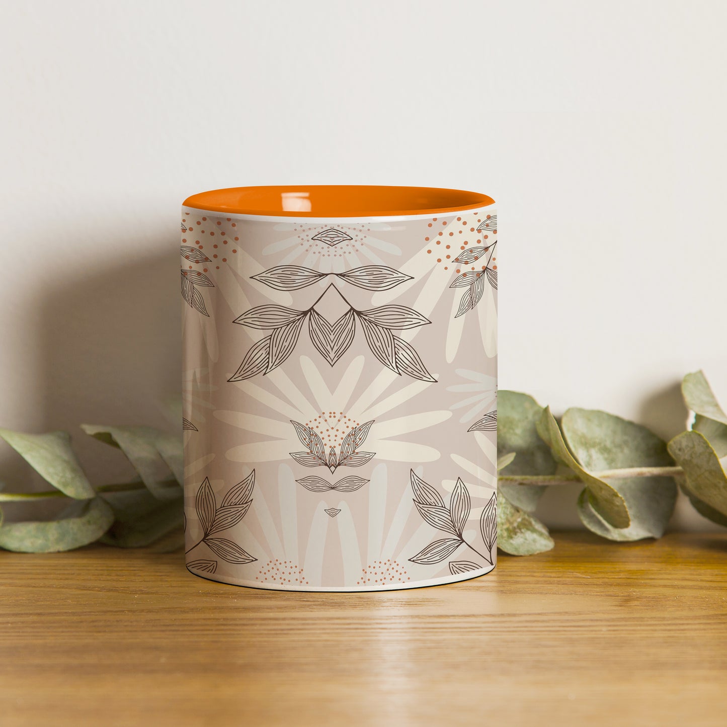Abstract leaves and dots pattern design Orange Handle 330 ml Coffee Mug
