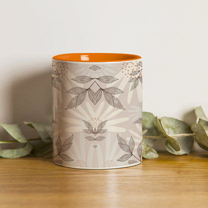 Abstract leaves and dots pattern design Orange Handle 330 ml Coffee Mug