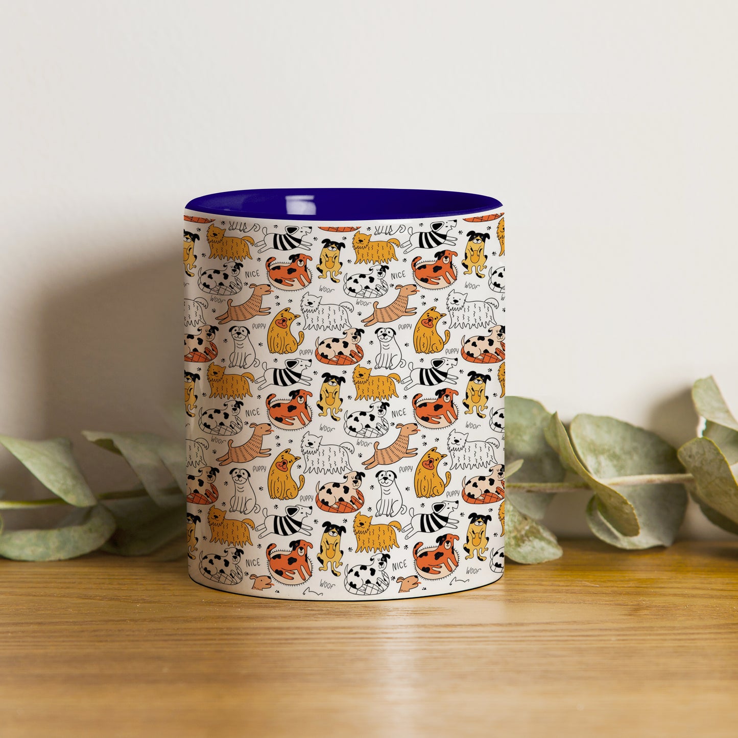Dog breeds vector leaves design Pattern Dark Blue Handle 330 ml Coffee Mug