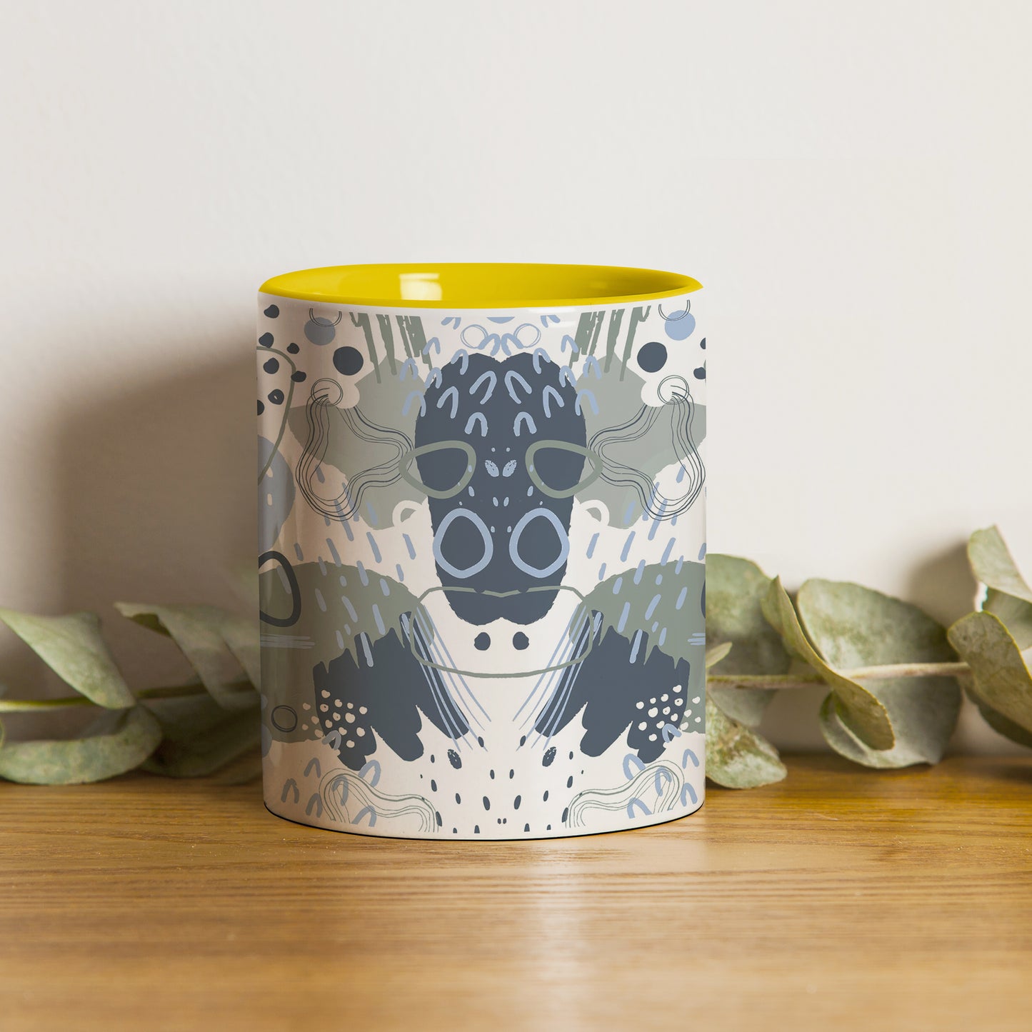 Hand art design Pattern Yellow Handle 330 ml Coffee Mug