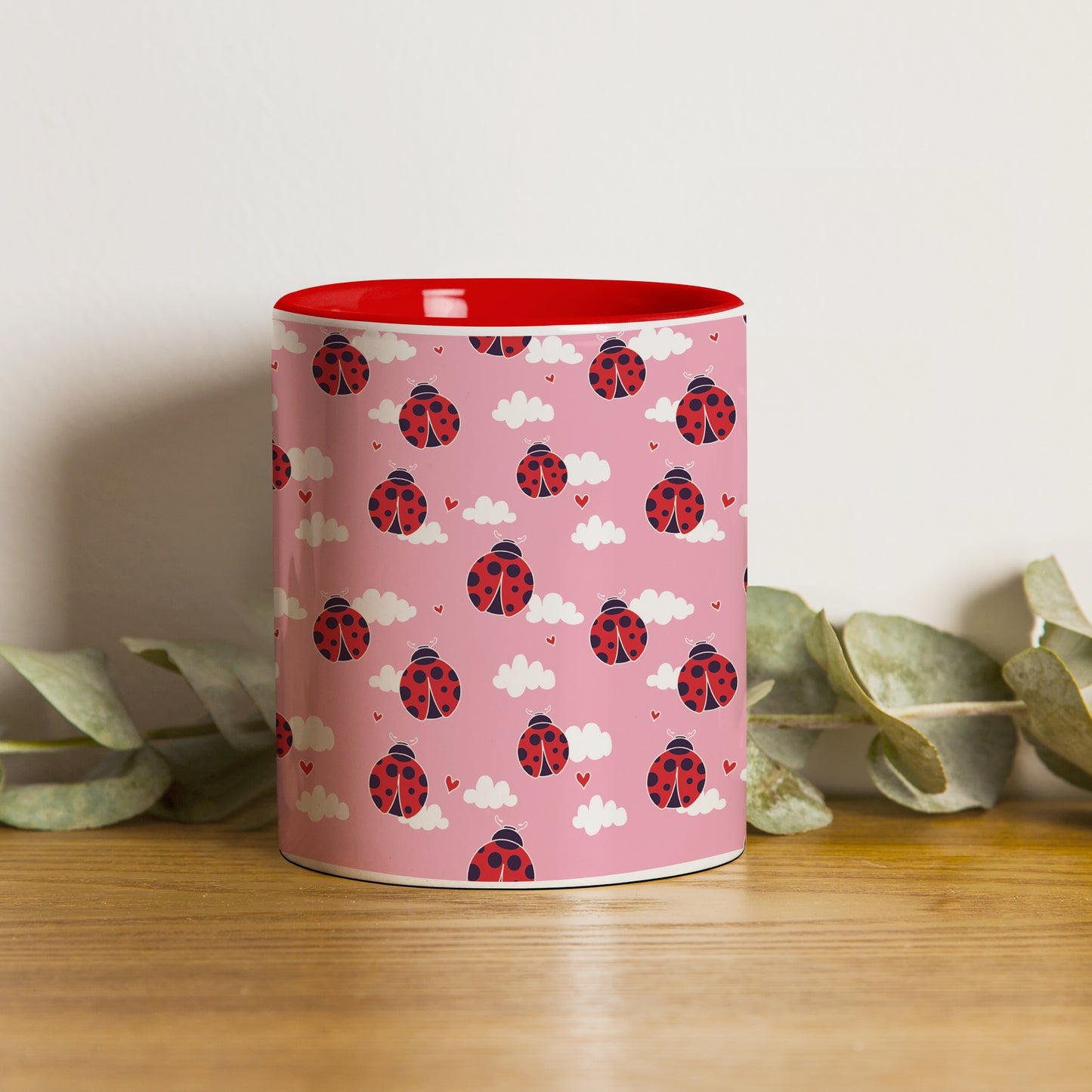 Ladybug pattern design Red Handle 330 ml Coffee Mug
