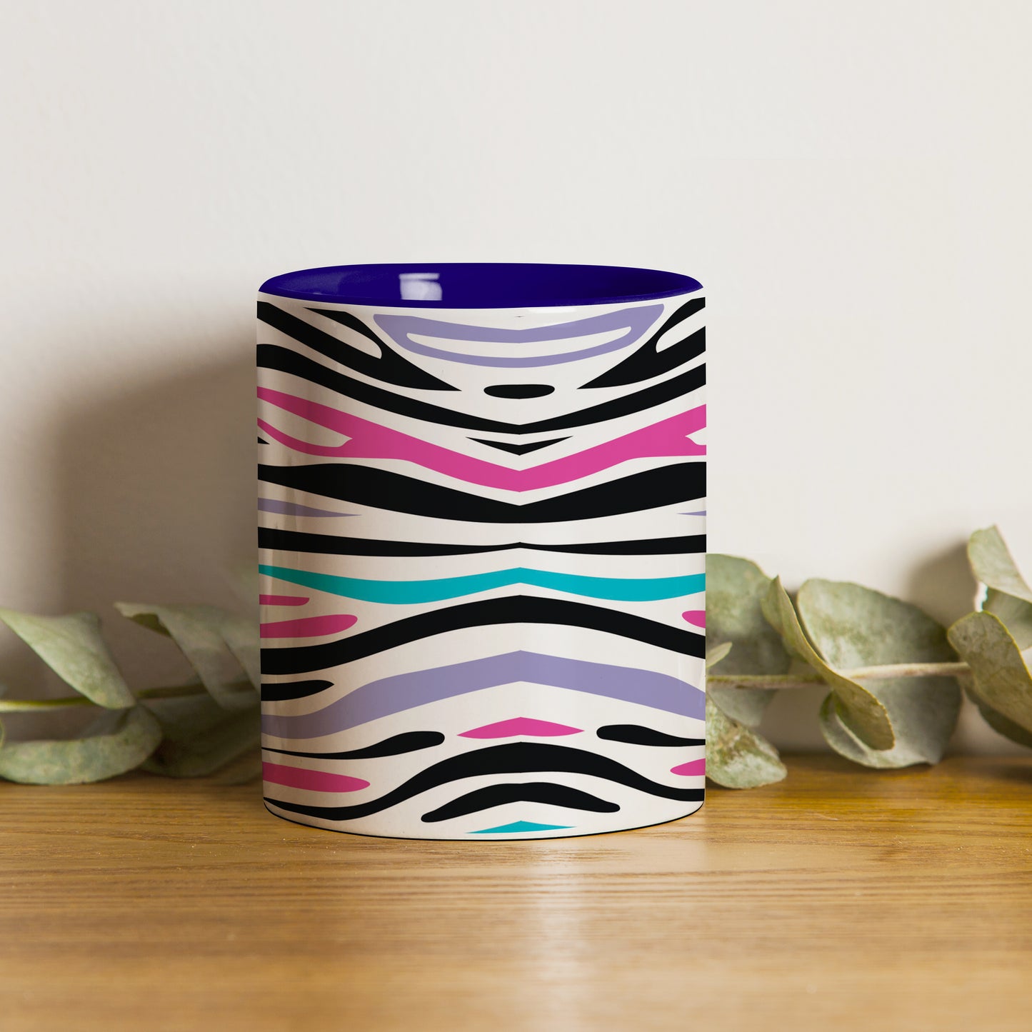 Colorful Tiger Skin with Waving effect Pattern Dark Blue Handle 330 ml Coffee Mug