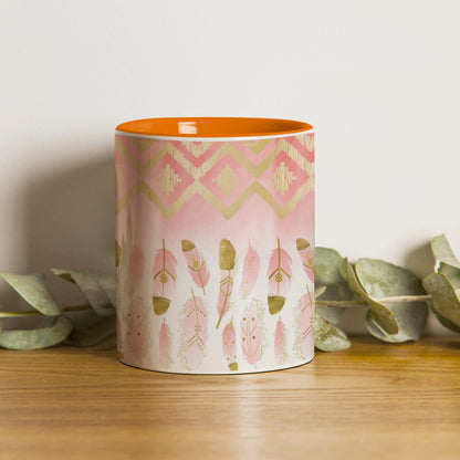 Pink plumas design Orange Handle 330 ml Coffee Mug