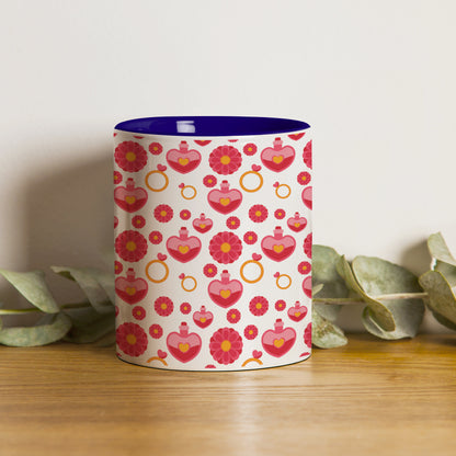 Red seamless love element design Pattern Dark Blue Handle 330 ml Coffee Mug