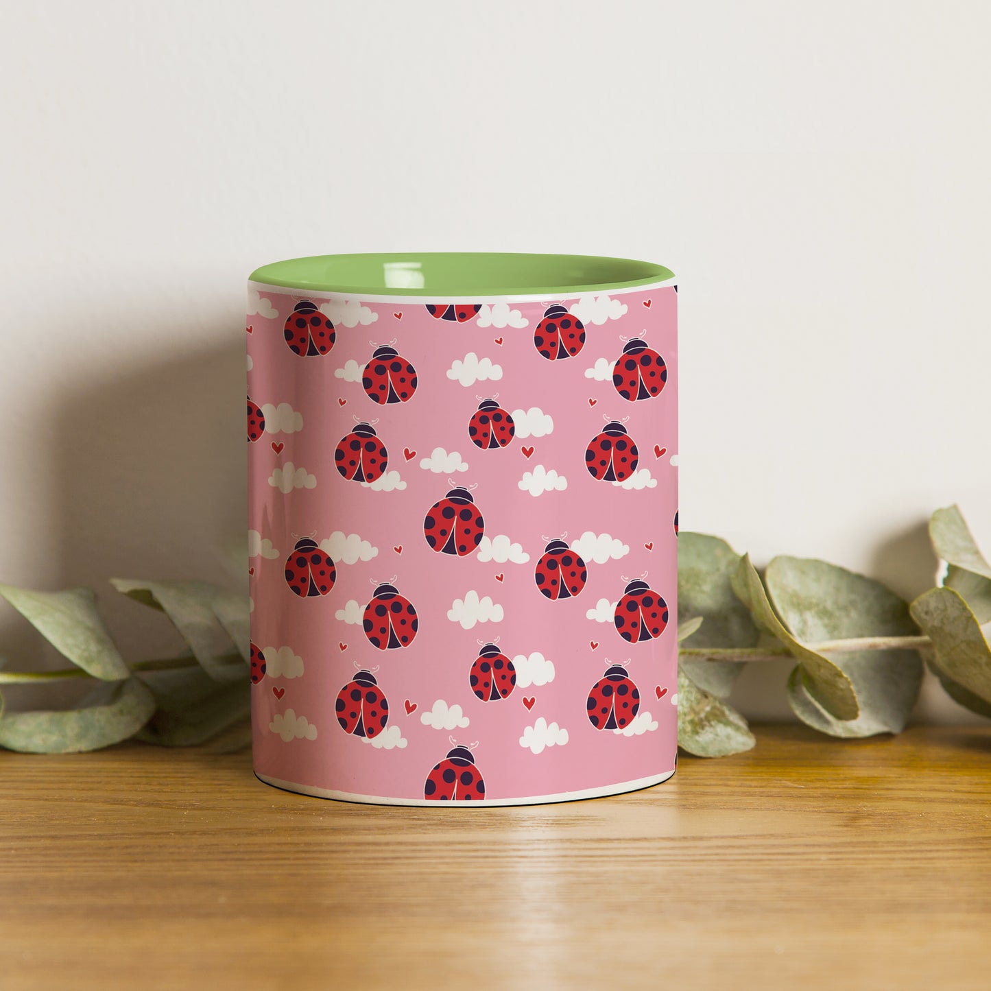ladybug pattern design Pattern Lite Green Handle 330 ml Coffee Mug