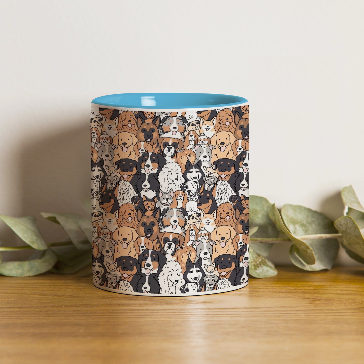 Dog breeds illustration design Pattern Sky Blue Handle 330 ml Coffee Mug