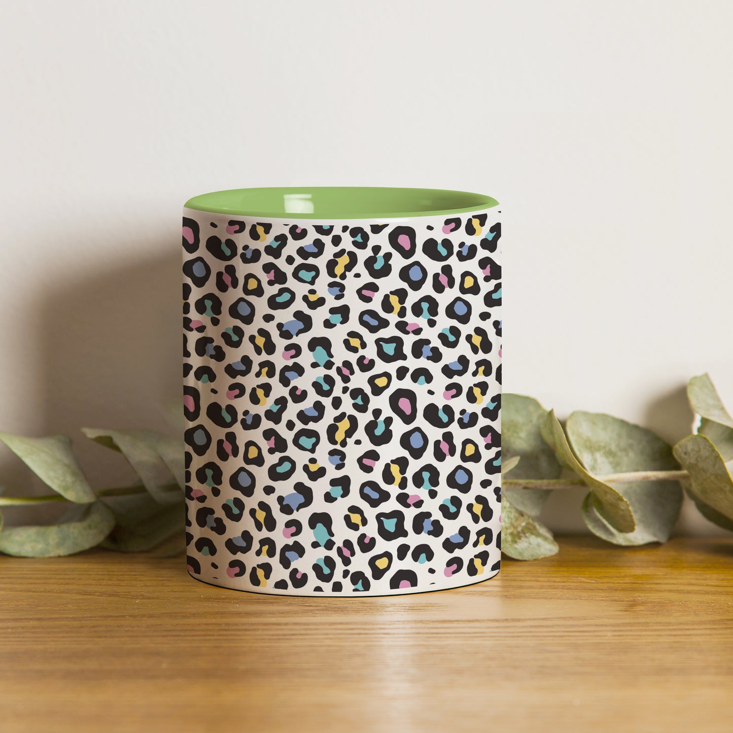 color full Vector leopard animal motif vector seamless pattern design Pattern Lite Green Handle 330 ml Coffee Mug