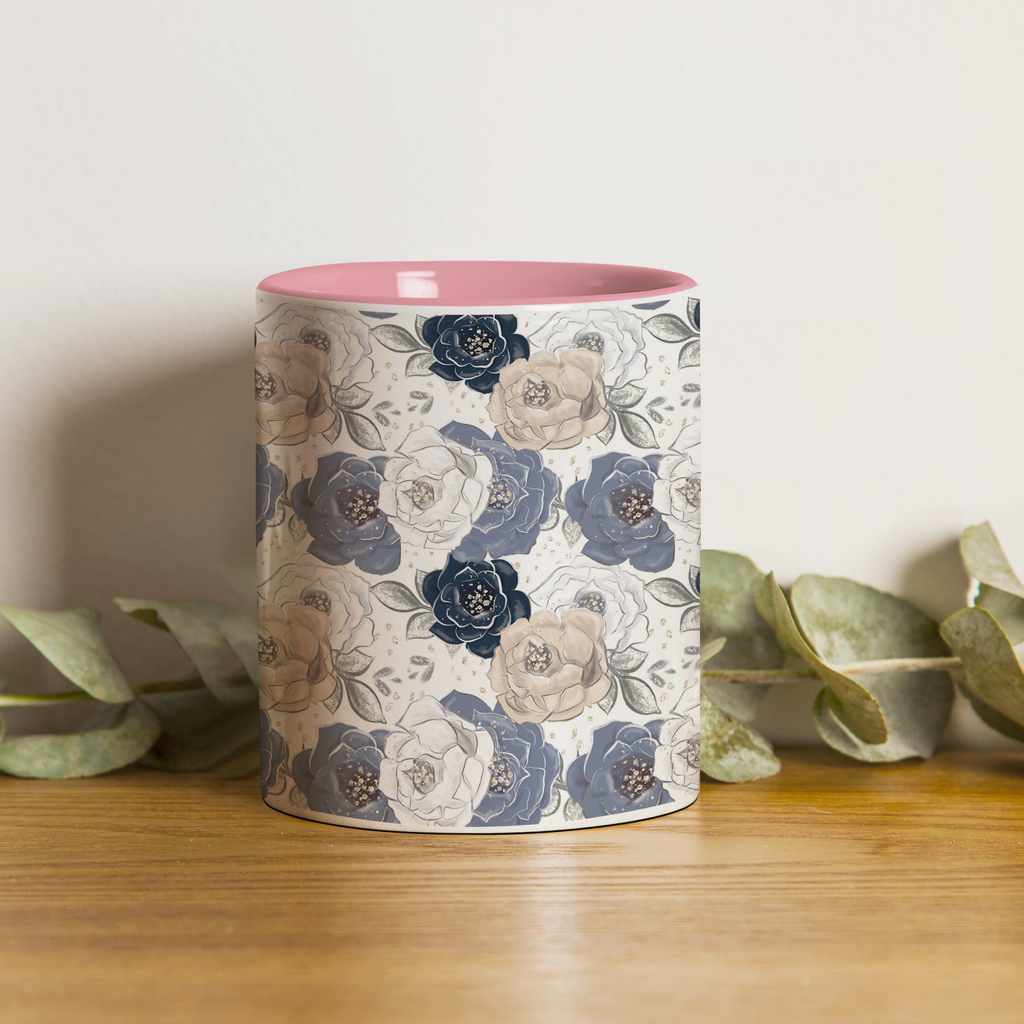 Flowers design Pattern Lite Pink Handle 330 ml Coffee Mug