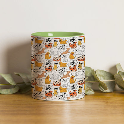 Dog breeds vector leaves pattern  design Pattern Lite Green Handle 330 ml Coffee Mug