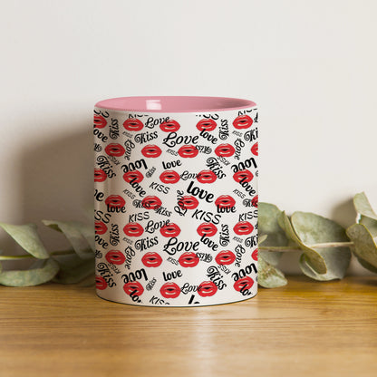 Red kissing lips vector Pattern design Pattern Lite Pink Handle 330 ml Coffee Mug