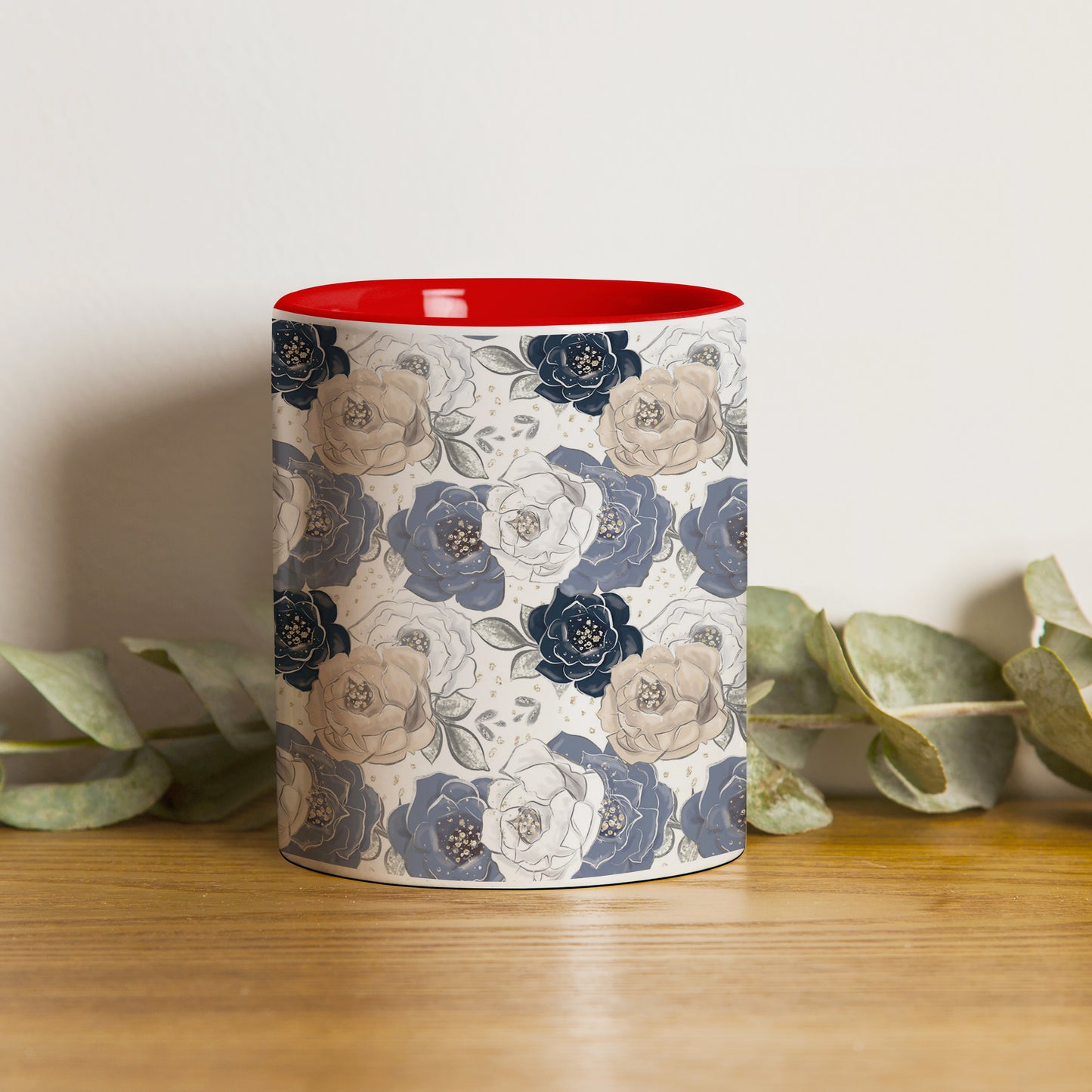 Flowers design Red Handle 330 ml Coffee Mug