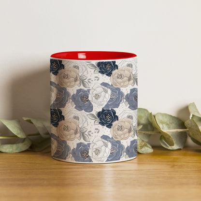 Flowers design Red Handle 330 ml Coffee Mug