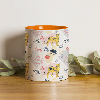Colorful doodle cheetah and words pattern design Orange Handle 330 ml Coffee Mug