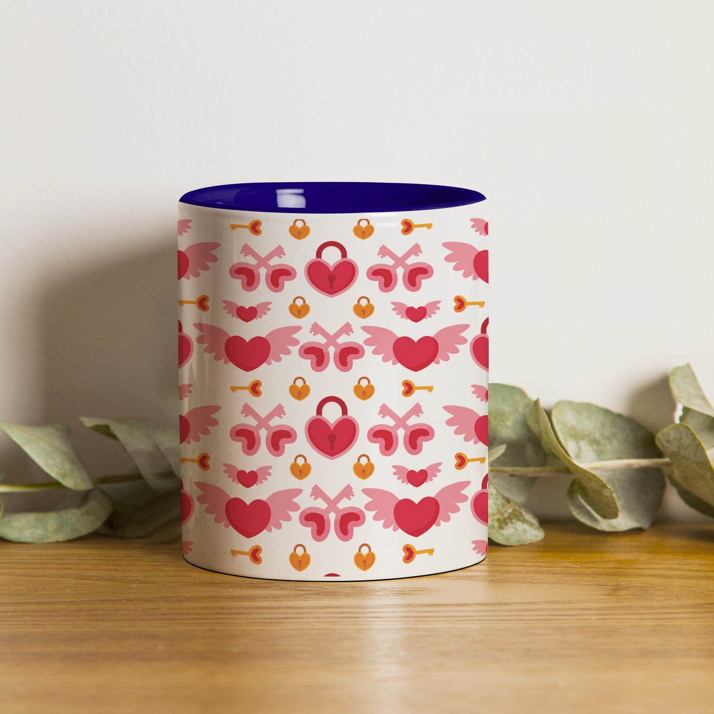 Red seamless love element design 2 Pattern Dark Blue Handle 330 ml Coffee Mug