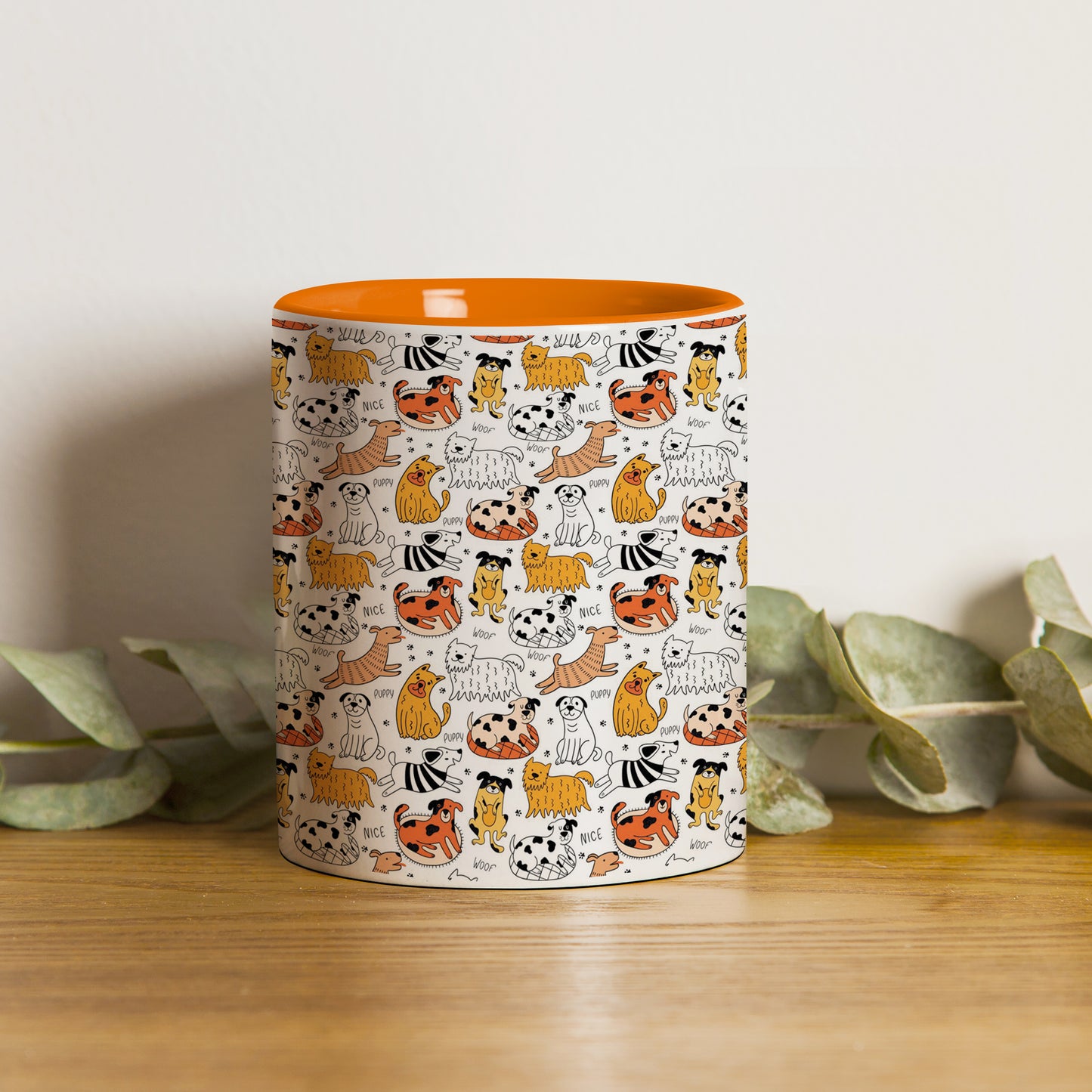 Dog breeds vector leaves pattern  design Orange Handle 330 ml Coffee Mug