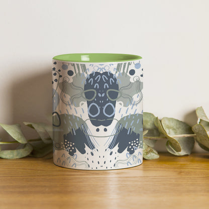 Hand art design Pattern Lite Green Handle 330 ml Coffee Mug