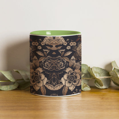 Gold flowers design Pattern Lite Green Handle 330 ml Coffee Mug