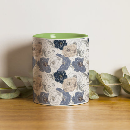 flowers design Pattern Lite Green Handle 330 ml Coffee Mug