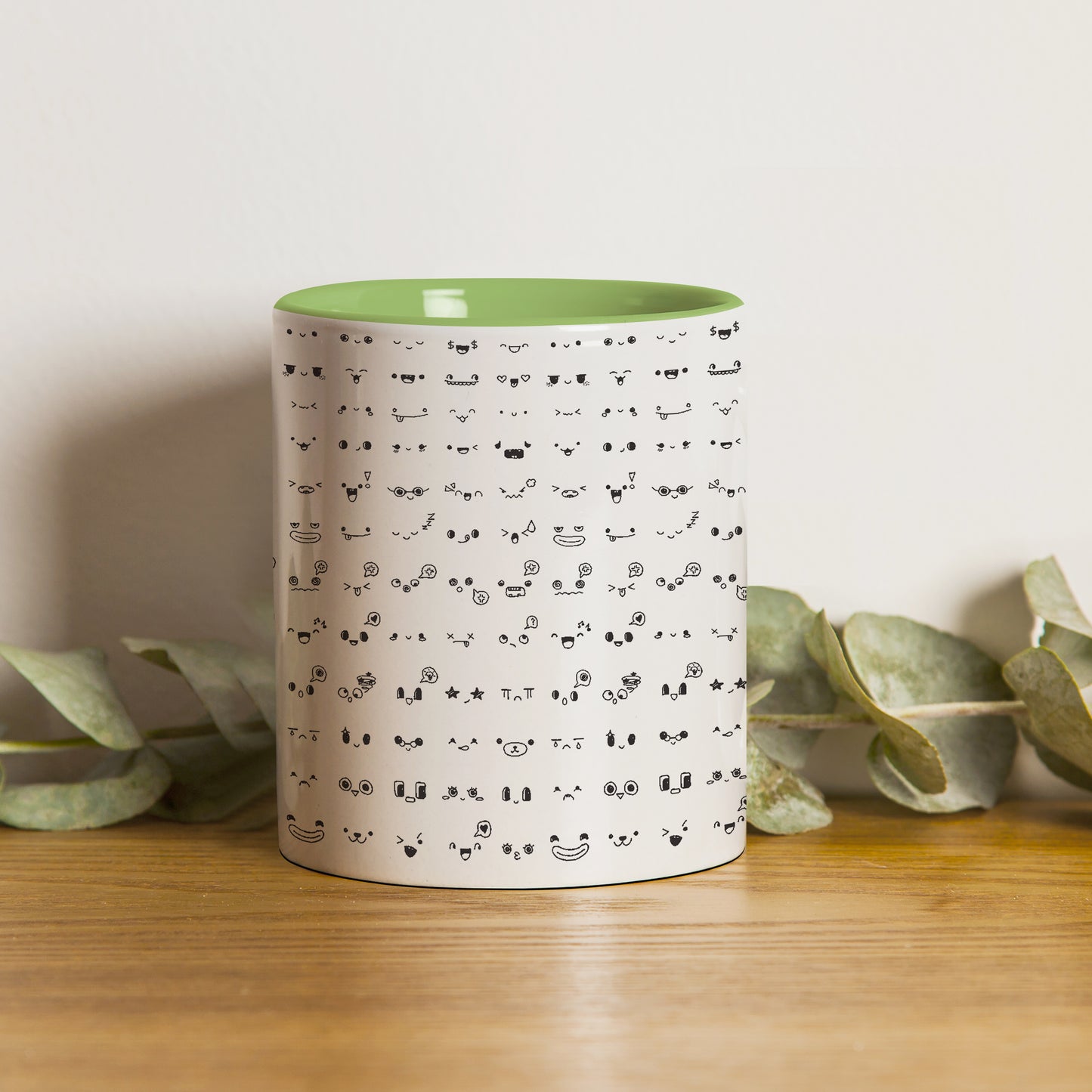 kawaii faces doodle art design pattern design Pattern Lite Green Handle 330 ml Coffee Mug