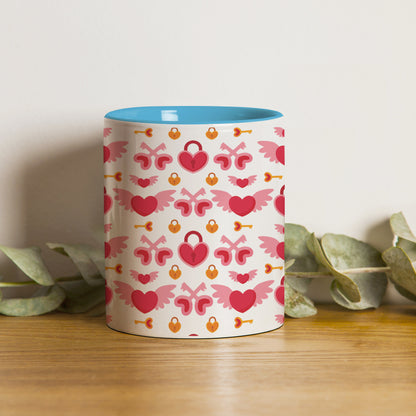 Red seamless love element design (2) Pattern Sky Blue Handle 330 ml Coffee Mug