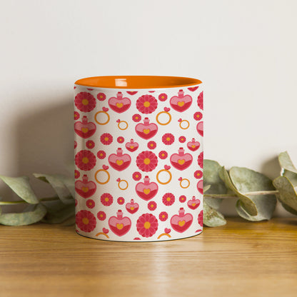 Red seamless love element pattern design Orange Handle 330 ml Coffee Mug