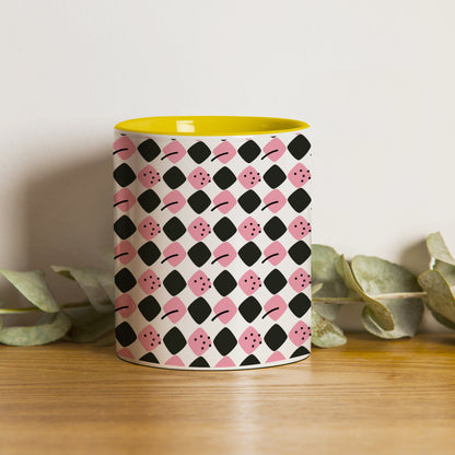 Black N Pink square vector leaves pattern Pattern Yellow Handle 330 ml Coffee Mug