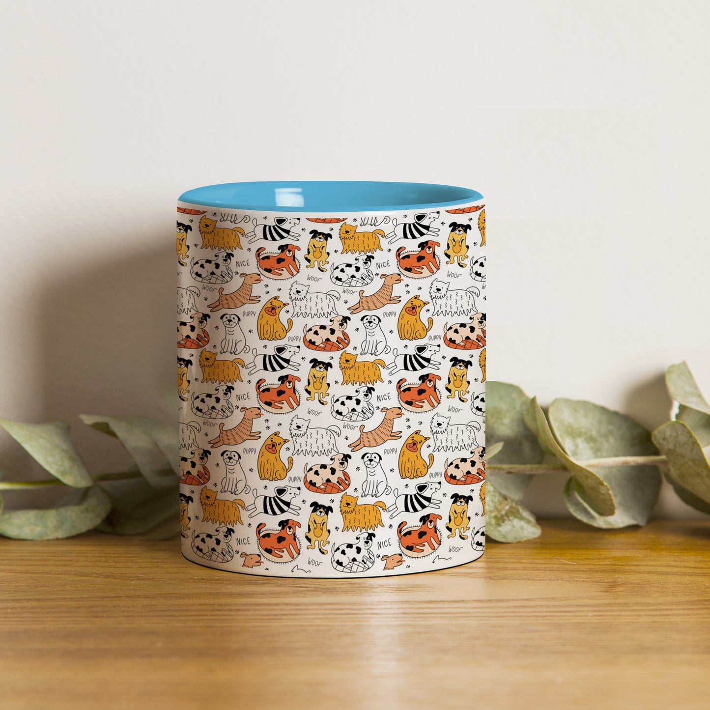 Dog breeds vector leaves pattern  design Pattern Sky Blue Handle 330 ml Coffee Mug