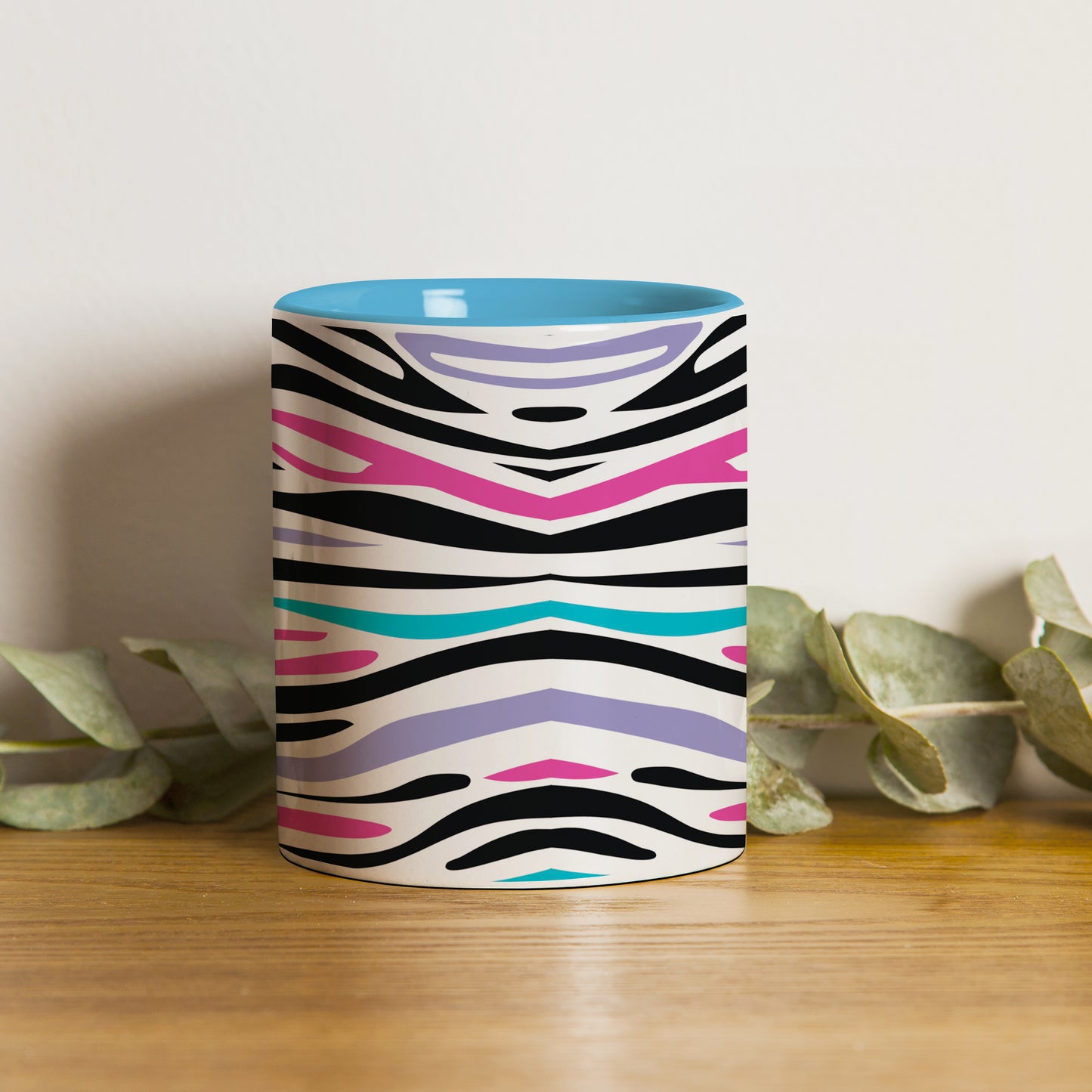 Colorful Tiger Skin with Waving effect design pattern Sky Blue Handle 330 ml Coffee Mug