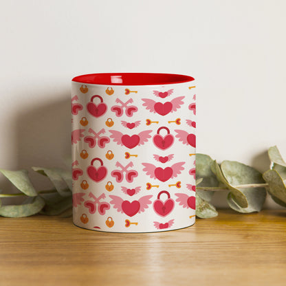 Red seamless love element 2 pattern design Red Handle 330 ml Coffee Mug