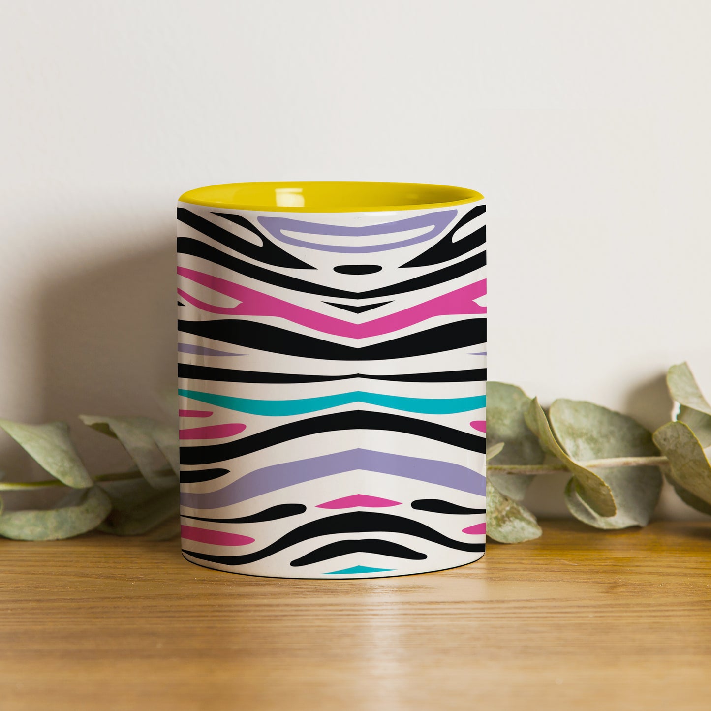 Colorful Tiger Skin with Waving effect Pattern Yellow Handle 330 ml Coffee Mug