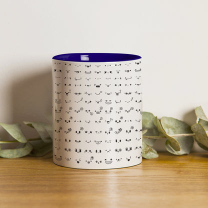 kawaii faces doodle art design Pattern Dark Blue Handle 330 ml Coffee Mug