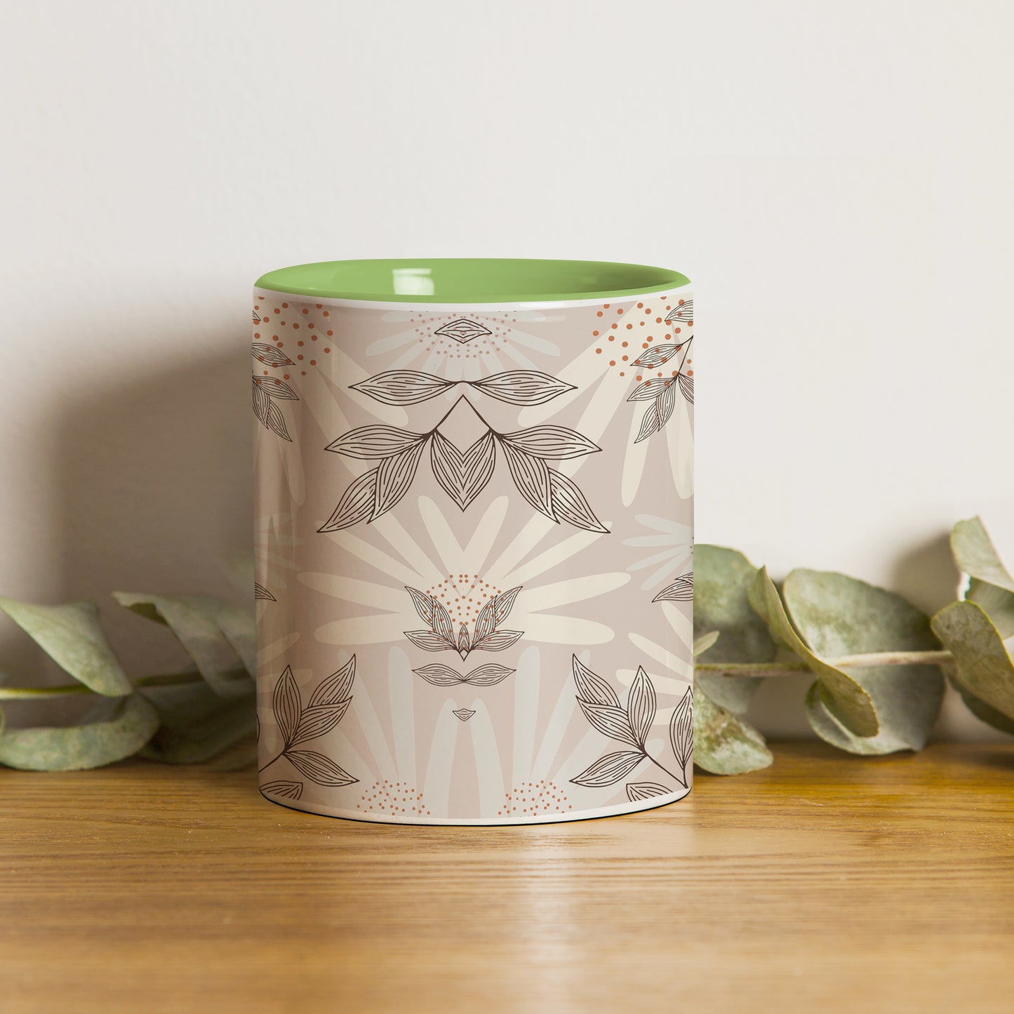 Abstract leaves and dots pattern designPattern Lite Green Handle 330 ml Coffee Mug