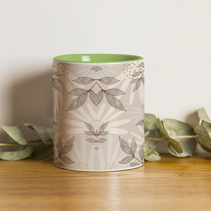 Abstract leaves and dots pattern designPattern Lite Green Handle 330 ml Coffee Mug