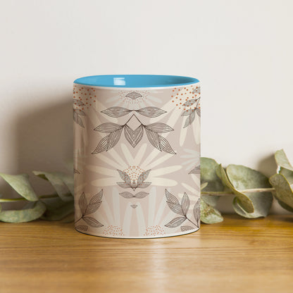 Abstract leaves and dots design Pattern Sky Blue Handle 330 ml Coffee Mug