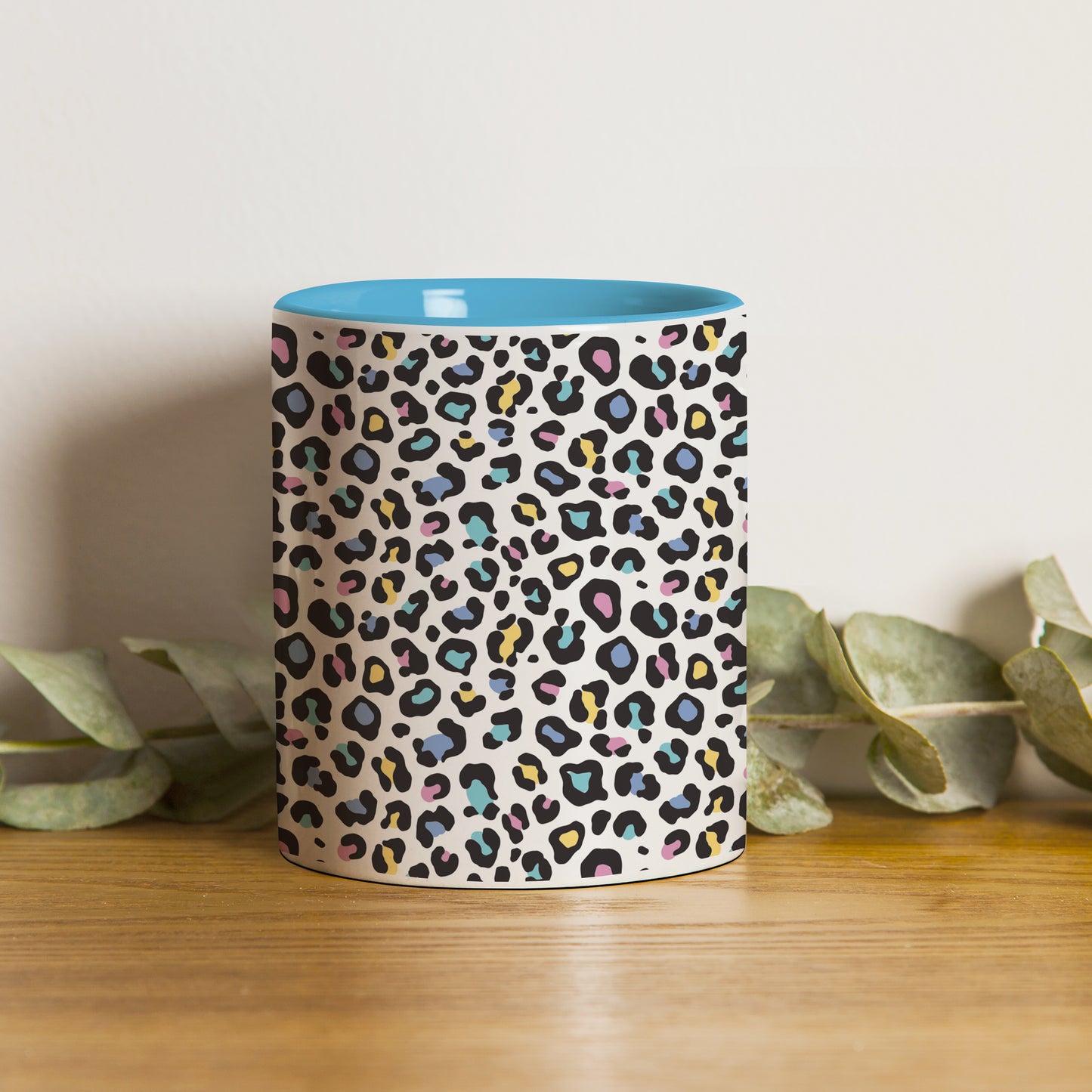 Color full Vector leopard animal motif vector seamless design Pattern Sky Blue Handle 330 ml Coffee Mug