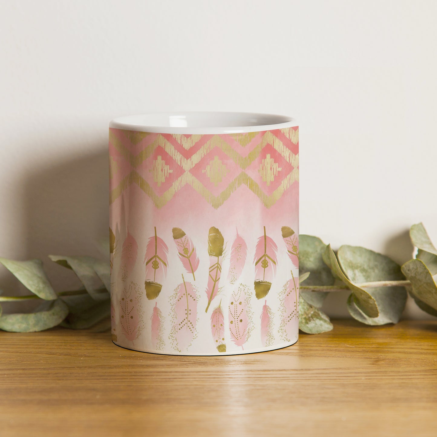 Pink plumas design pattern White 330 ml Coffee Mug