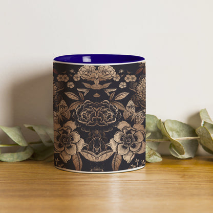 Gold flowers design Pattern Dark Blue Handle 330 ml Coffee Mug