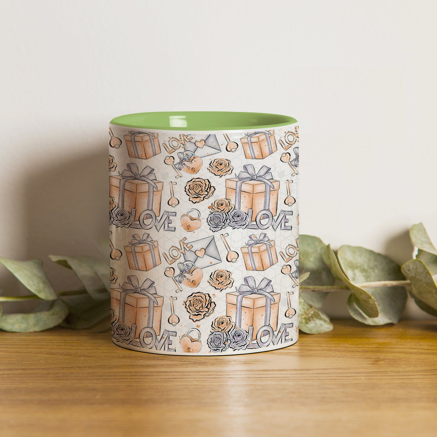 Gift box pattern design Pattern Lite Green Handle 330 ml Coffee Mug