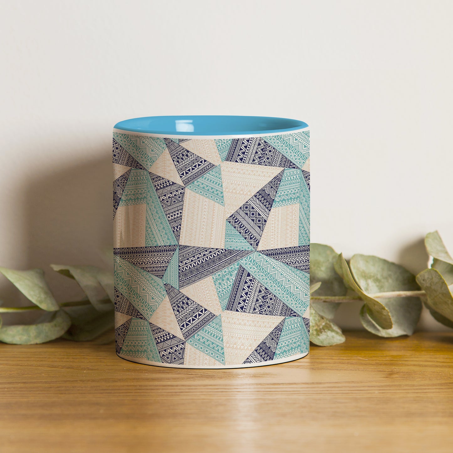 Triangle seamless pattern in patchwork style design Pattern Sky Blue Handle 330 ml Coffee Mug