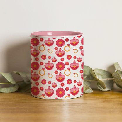 Red seamless love element design Pattern Lite Pink Handle 330 ml Coffee Mug
