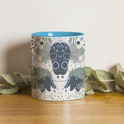 Hand art design Pattern Sky Blue Handle 330 ml Coffee Mug