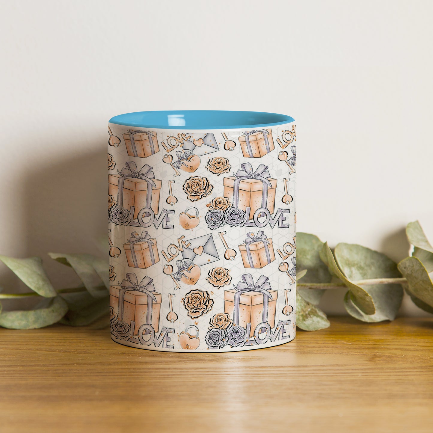 Gift box pattern design  Pattern Sky Blue Handle 330 ml Coffee Mug