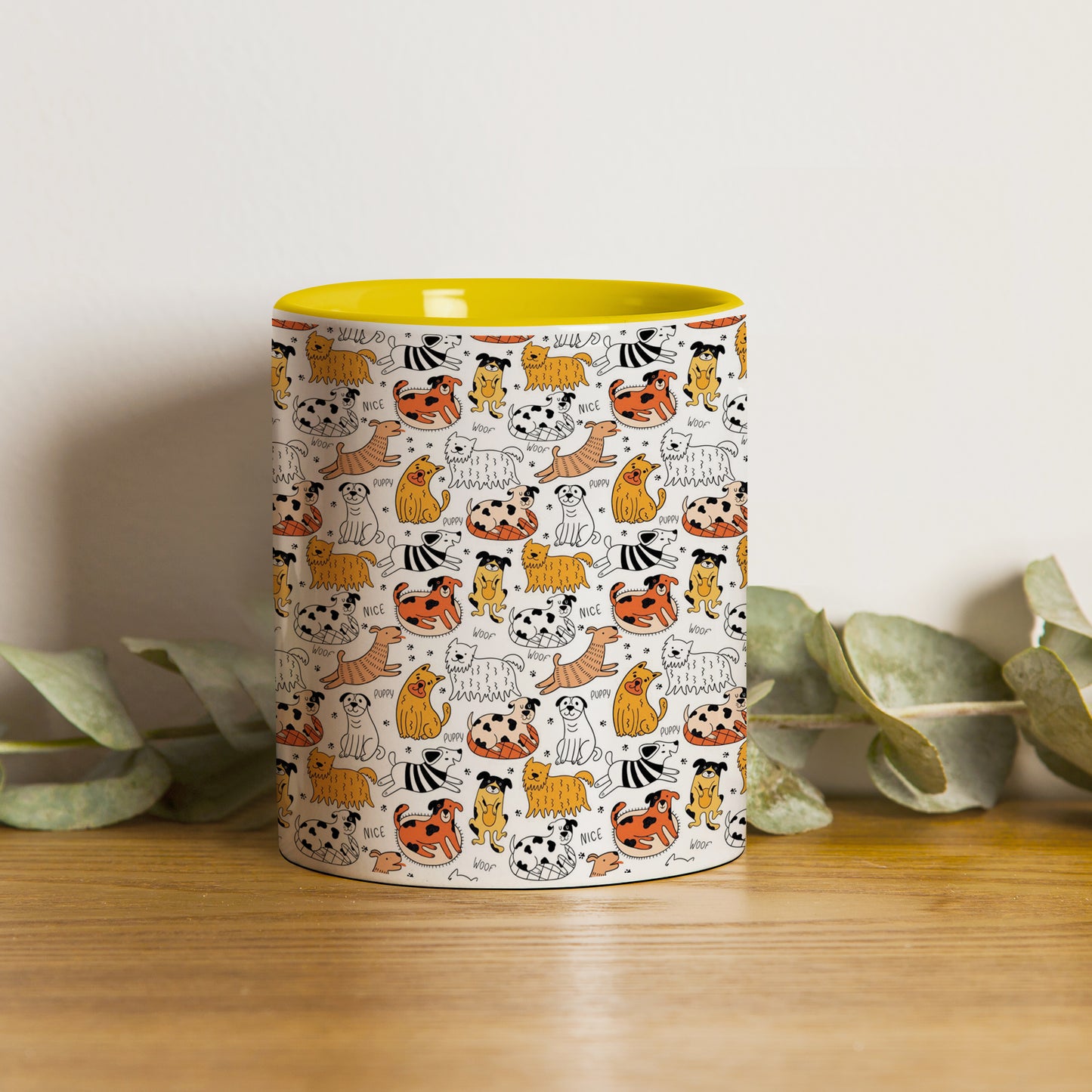 Dog breeds vector leaves pattern  design Pattern Yellow Handle 330 ml Coffee Mug