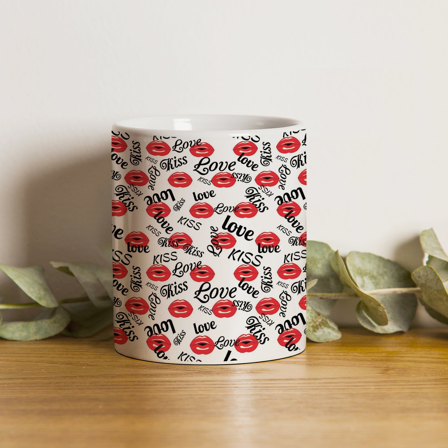 Red kissing lips vector Pattern design pattern White 330 ml Coffee Mug