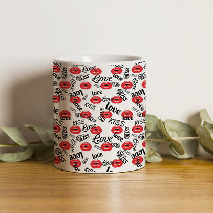 Red kissing lips vector Pattern design pattern White 330 ml Coffee Mug