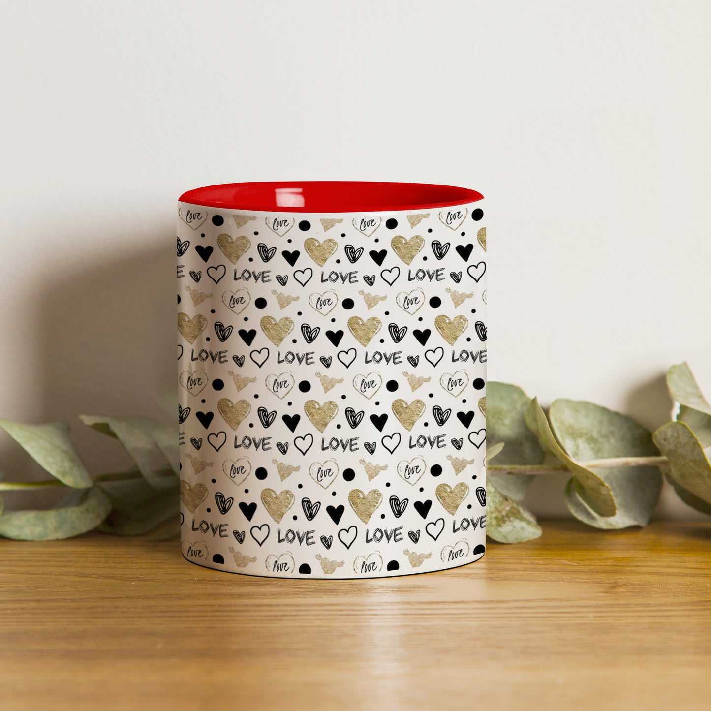 Love hearts pattern Red Handle 330 ml Mug