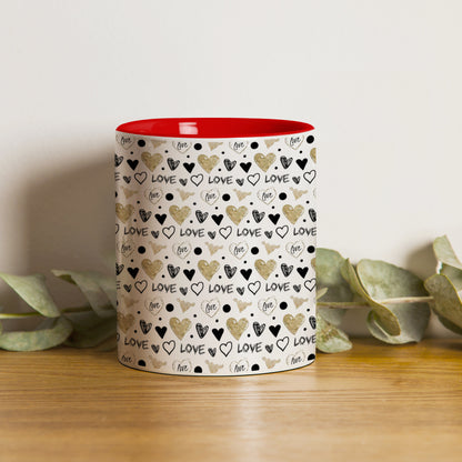 Love hearts pattern Red Handle 330 ml Mug