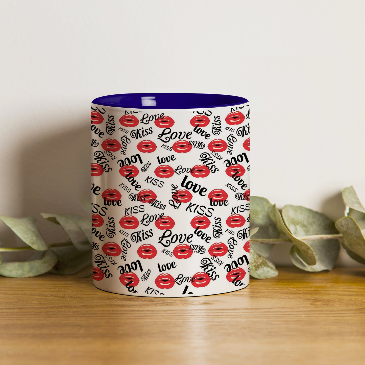 Red kissing lips vector design Pattern Dark Blue Handle 330 ml Coffee Mug