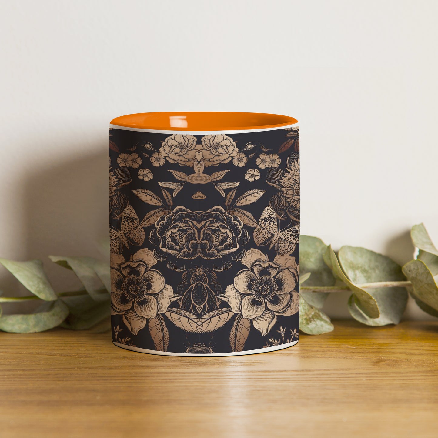 Gold flowers design Orange Handle 330 ml Coffee Mug